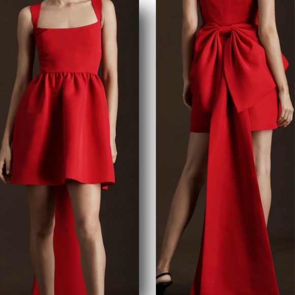 Sachin + Babi Dresses & Skirts - Sachin & Babi Blaine Taffeta Square Neck Bow Train Mini Dress
